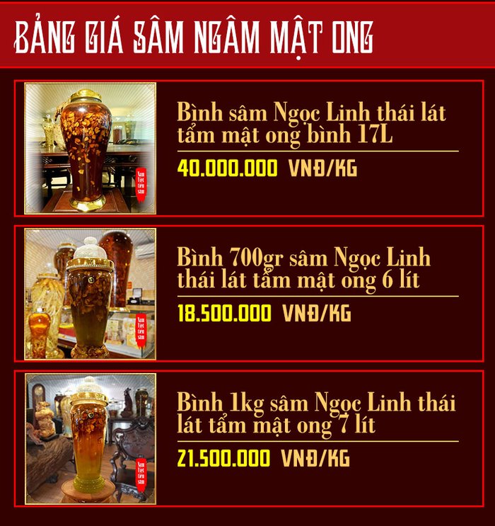 bảng giá sâm ngọc linh ngâm mật ong tại Onplaza Việt Pháp